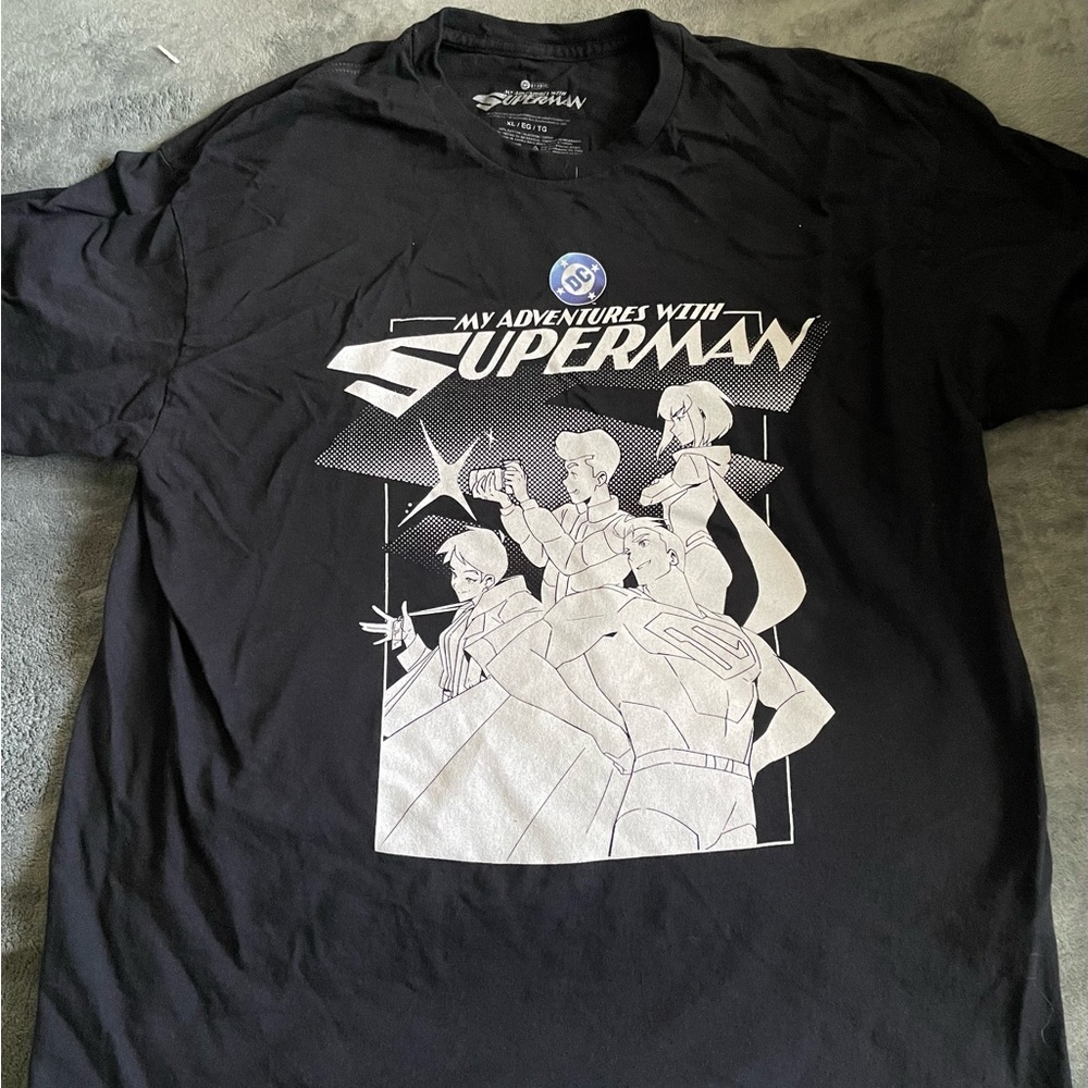 DC Comics Black T-Shirt with White 'My Adventures with Superman' Graphic